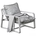 Stylish Modern Leisure Chair with Black Frame Beige Cushion and Black White Checkered Blanket
