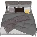 Modern Double Bed With Gray Headboard Multiple Pillows Gray Blanket And White Legs 3d model