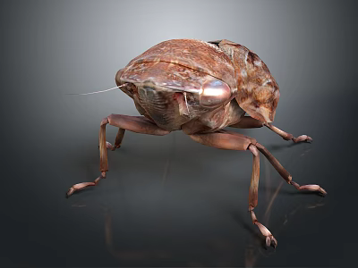 Realistic Detailed 3D Rendered Beetle With Brown Exoskeleton Compound Eyes And Legs 3d model