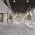 Modern Clothing Store Interior With Hanging Clothes Mirror Display Shelves And Potted Plant
