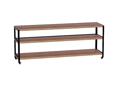 Stylish Console Table With Three Tier Wooden Shelves And Black Metal Frame 3d model