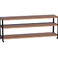 Stylish Console Table With Three Tier Wooden Shelves And Black Metal Frame