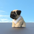 Cute Beige And Black Plush Toy Dog Sitting On Gray Background With Soft Fur