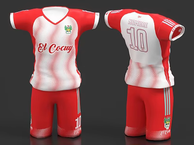 Red and White Soccer Jersey and Shorts with Number 10 Sponsor Logo and Team Crest 3d model