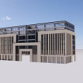 Modern Office Building With Glass Curtain Wall Stone Facade And Multi Story Entrance Design