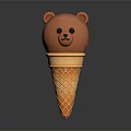 Orange Bear Head Shaped Ice Cream In Waffle Cone Isolated On Gray Background
