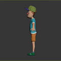 Man In Green Cap Blue T-Shirt Orange Shorts Green Shoes With Arms Outstretched