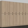 Modern Wooden Wardrobe With Multiple Doors Black Handles And Numbered Labels