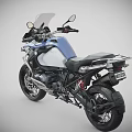 Blue BMW Adventure Touring Motorcycle With Windshield Black Seat And Luggage Rack