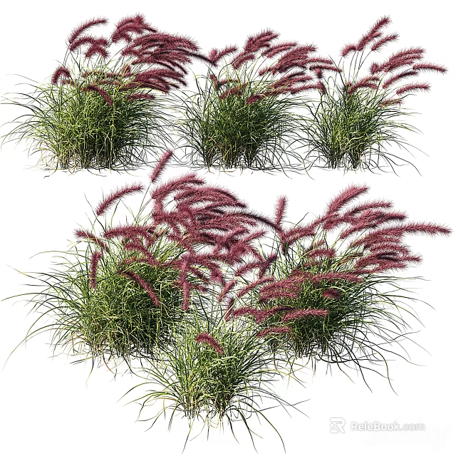 Bonsai Potted Plants With Red Spiked Flowers And Lush Green Foliage Clusters 3d model 