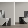 Modern Geometric Single Chair With Perforated Holes Against Minimalist Wall And Wooden Floor
