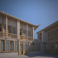 Traditional Chinese Ancient Architecture Featuring Wooden Structure Overhanging Eaves Gray Brick Walls And Courtyard Design