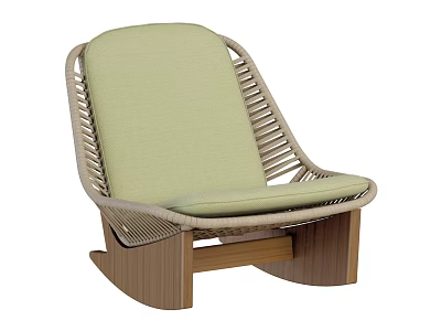 Comfortable Light Green Cushioned Outdoor Chair With Woven Rattan And Wooden Frame 3d model