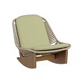 Comfortable Light Green Cushioned Outdoor Chair With Woven Rattan And Wooden Frame