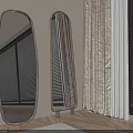 Pair of Oval Mirrors With Wooden Frames In Room Interior With Curtains Blinds And Rug
