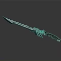 Blue Fantasy Sword With Black Grip And Intricate Decorative Blade Design