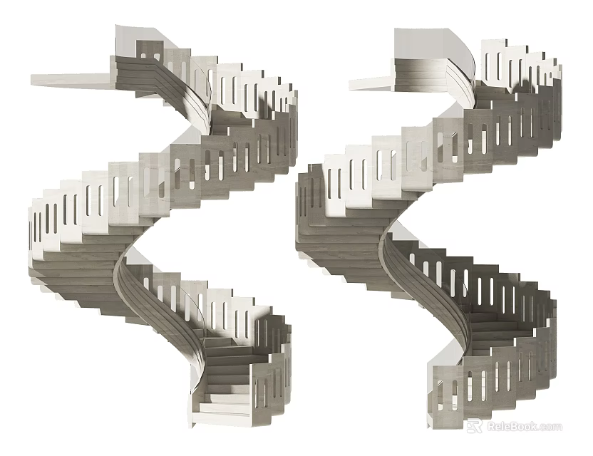 Modern Spiral Staircase Design With Curved Steps And Metal Railings 3d model 