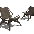 Modern Wooden Lounge Chairs With Geometric Frame Design In Set Of Two