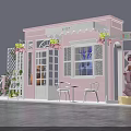 Pink Cottage Photo Spot With White Awning Green Plants Windows White Chairs And Stuffed Bear