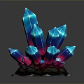 Glowing Blue And Pink Crystal Cluster Fantasy Scene Component With Rock Base