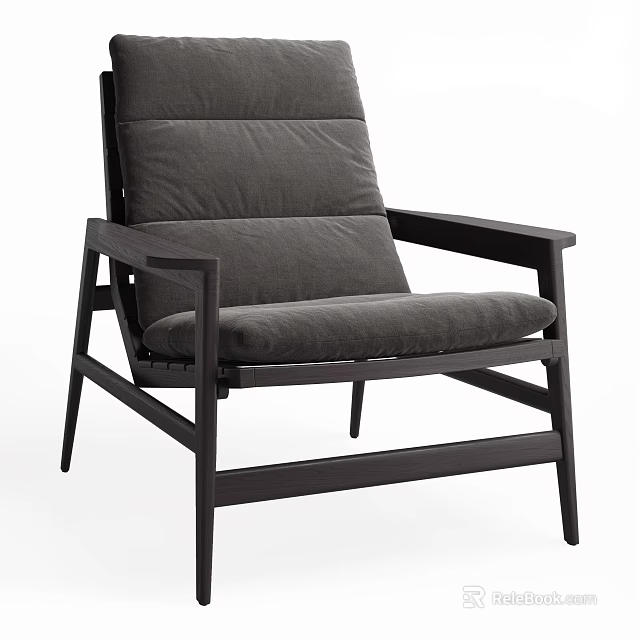 Modern Gray Upholstered Armchair With Comfortable Seat Backrest And Wooden Frame 3d model 
