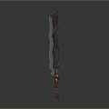 3D Designed Fantasy Sword With Red And Black Decorative Hilt And Unique Blade