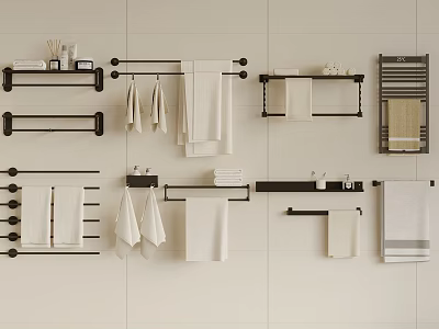 Bathroom Accessories Display With Towel Racks And Shelves 3d model