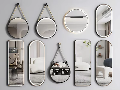 Various Shapes And Styles Modern Mirrors For Wall Decor With Interior Reflections 3d model
