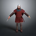 Medieval Warrior Character 3D Model Wearing Red Robe Helmet Holding Knife With Leg Armor Boots