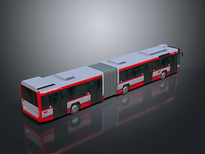 Modern Red And White Articulated Bus With Clean Exterior On Reflective Surface 3d model
