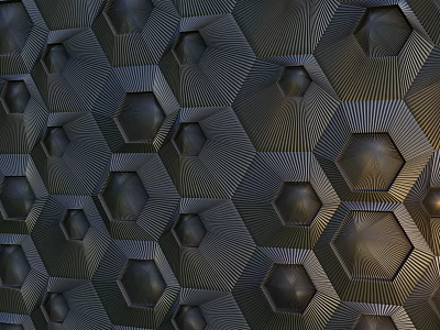 Black and Gold Hexagonal Geometric Striped Pattern with 3D Effect Wall Design 3d model