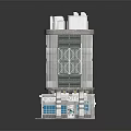 Colorful Cartoon Multi Story Building With Grid Windows Ground Floor Shop Front And Decorative Columns