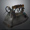 Vintage Electric Iron With Wooden Handle And Coiled Power Cord
