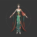 Traditional Chinese Female Character In Colorful Robe With Phoenix Motifs And Floating Ribbons