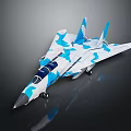 Blue And White Camouflage Fighter Jet Model With Transparent Canopy On Dark Background