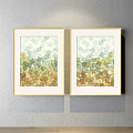 Two Abstract Paintings With Golden Frames Hanging On Gray Wall Featuring Soft Neutral Gradient Tones 3d model