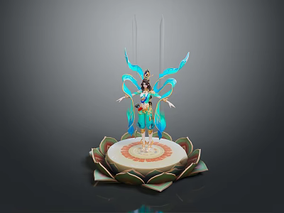 Fairy Character With Blue Wings Standing On Lotus Petal Base Decorative Outfit 3d model