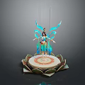 Fairy Character With Blue Wings Standing On Lotus Petal Base Decorative Outfit