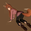 Anime Fox Girl Crawling With Pink Top Black Pants Fox Ears And Tail