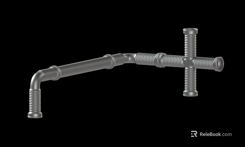 Industrial Metal Pipe Fittings With Threaded Elbow And Tee Joint Connections 3d model 