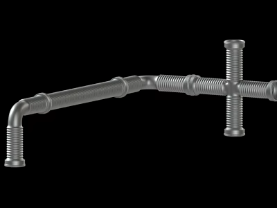 Industrial Metal Pipe Fittings With Threaded Elbow And Tee Joint Connections 3d model