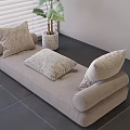 Light Gray Sofa With Three Throw Pillows Green Plant Near White Blinds On Gray Floor