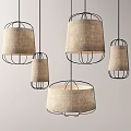 Multiple Pendant Lights With Linen Shades And Metal Frames For Modern Interior Design 3d model