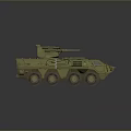 Green Six Wheeled Military Tank With Roof Mounted Machine Gun And Exterior Details