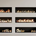 Modern Multi Panel Fireplace With Burning Flames And Stacked Wood Logs Design
