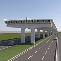 Road Infrastructure Modern Highway Viaduct with Supporting Piers Vehicles on Roadway and Green Grass
