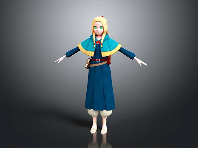 Game and Movie Character with Blonde Hair Green Eyes Blue Coat and Dress White Shoes 3d model