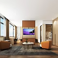 Modern Hotel Room Interior Design With Bed Sofa Wooden Cabinets Floor And Decorative Painting