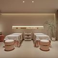 Tranquil SPA Room With Massage Beds Round Stools And Plants 3d model