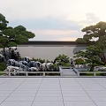 Traditional Chinese Courtyard Garden With Classic Architecture Pond Pine Trees And Stone Steps